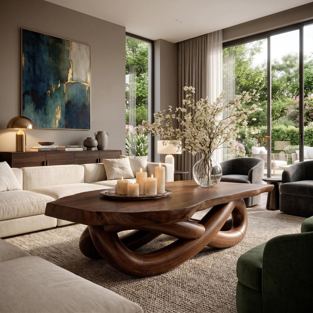 Modern Coffee Table With Twisted Sculptural Base For Living Room