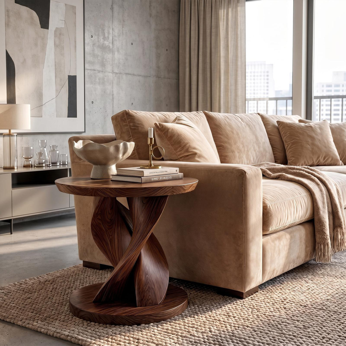 Modern Organic Side Table, Handcrafted Solid Wood End Table & Nightstand for Living Room Bedroom