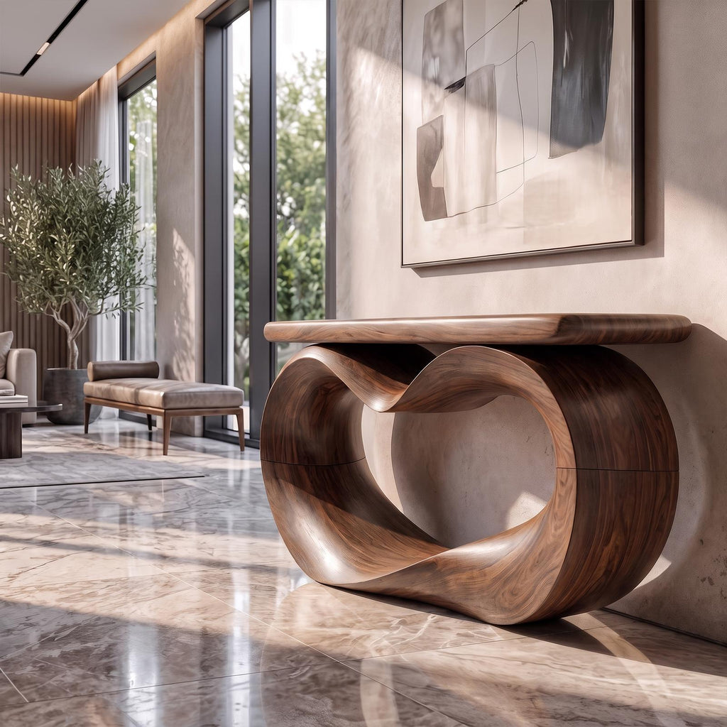 Sculptural Console Table Hollow Oval Base Design For Entryway Foyer Hallway SINLKICS686