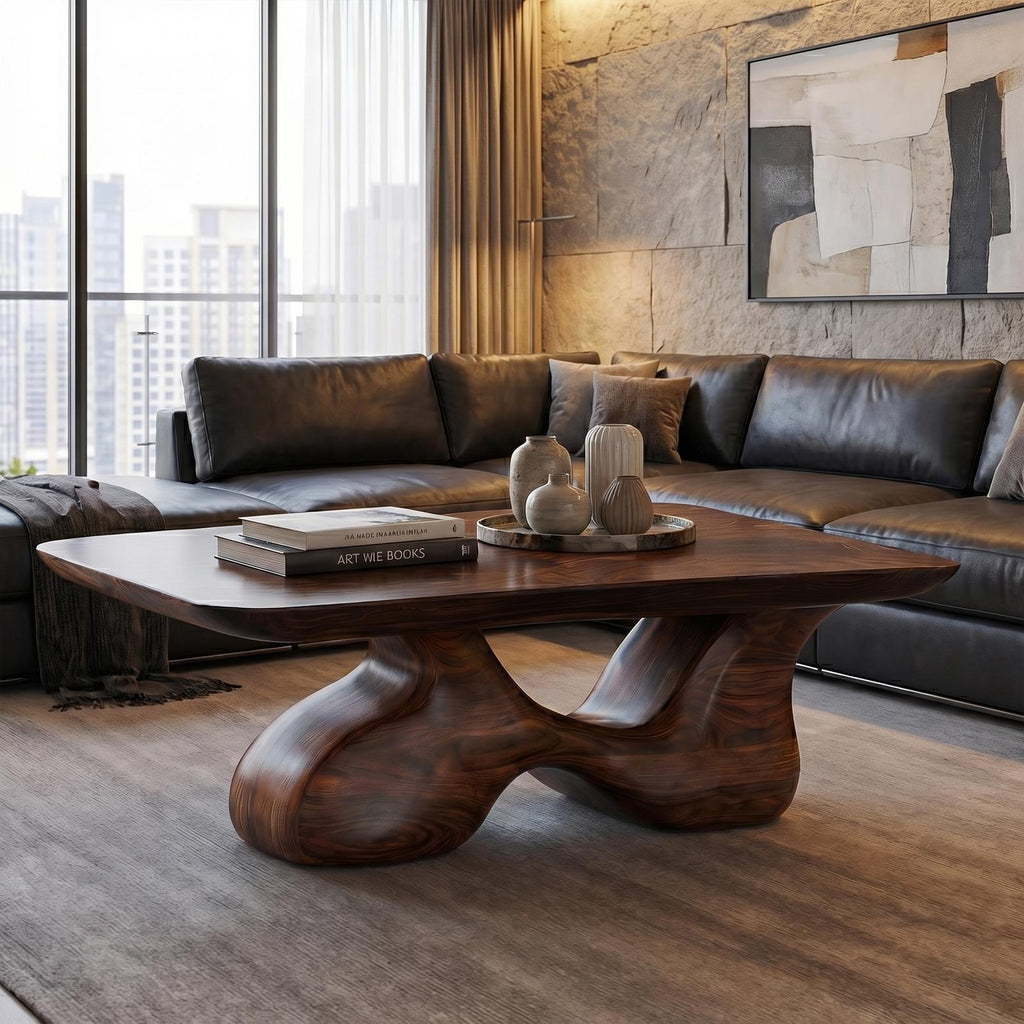 Mid Century Wooden Coffee Table, Retro Solid Wood Center Accent Table for Living Room Lounge