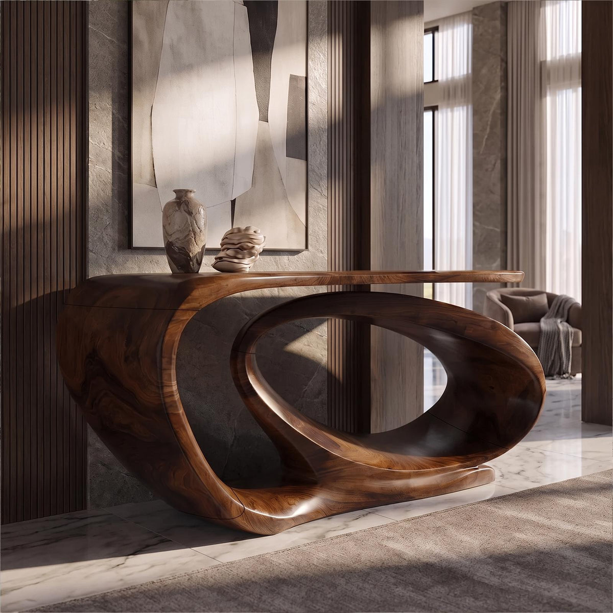 Console Table Sculptural Open Loop Base For Entryway Foyer Hallway SINLKICS687