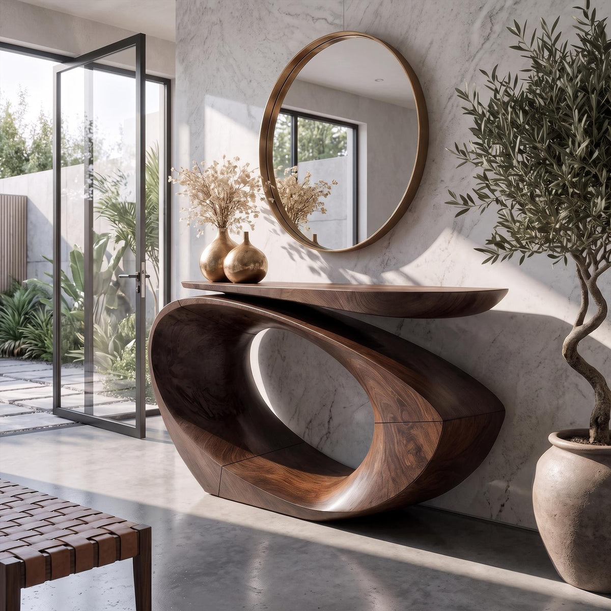 Sculptural Console Table Asymmetrical Hollow Oval Base Design For Foyer SINLKICS688