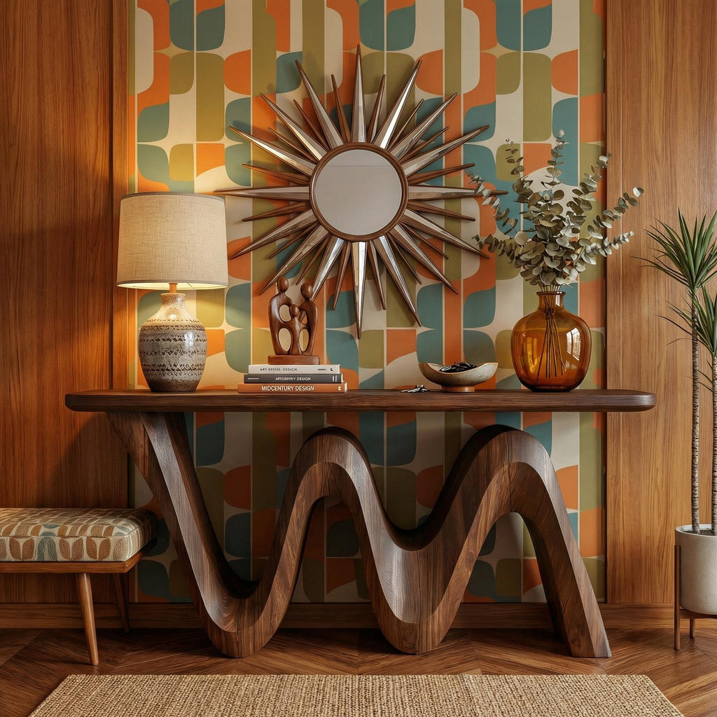 Organic Flow Console Table, Solid Wood Sculptural Wave Base Entryway Sofa Table for Hallway