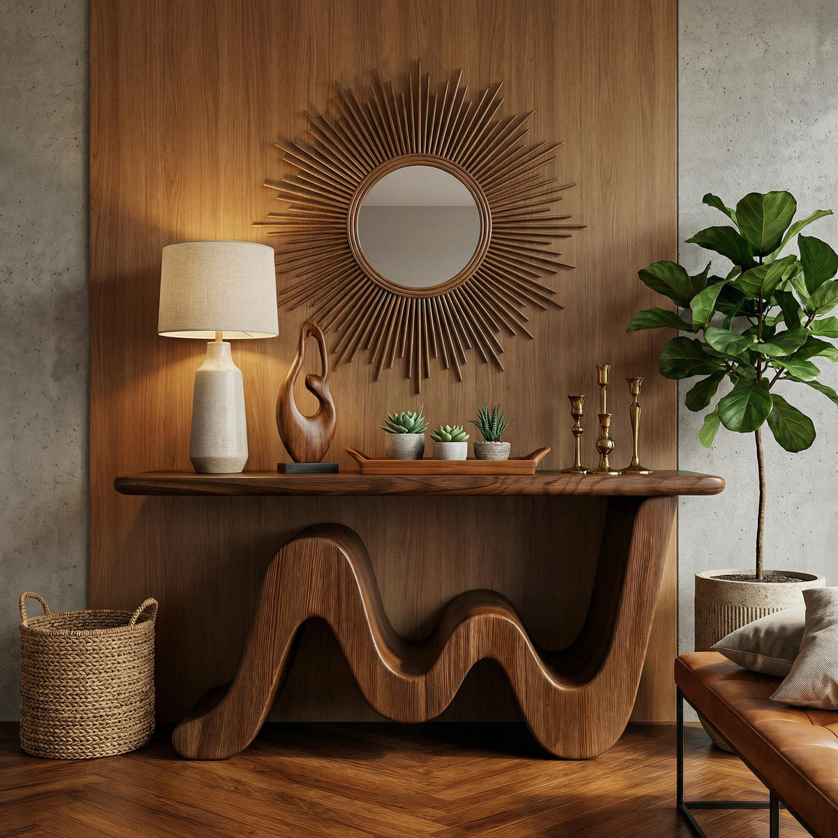 Wave Console Table Solid Wood Soft Curved Shape Living Room And Entryway