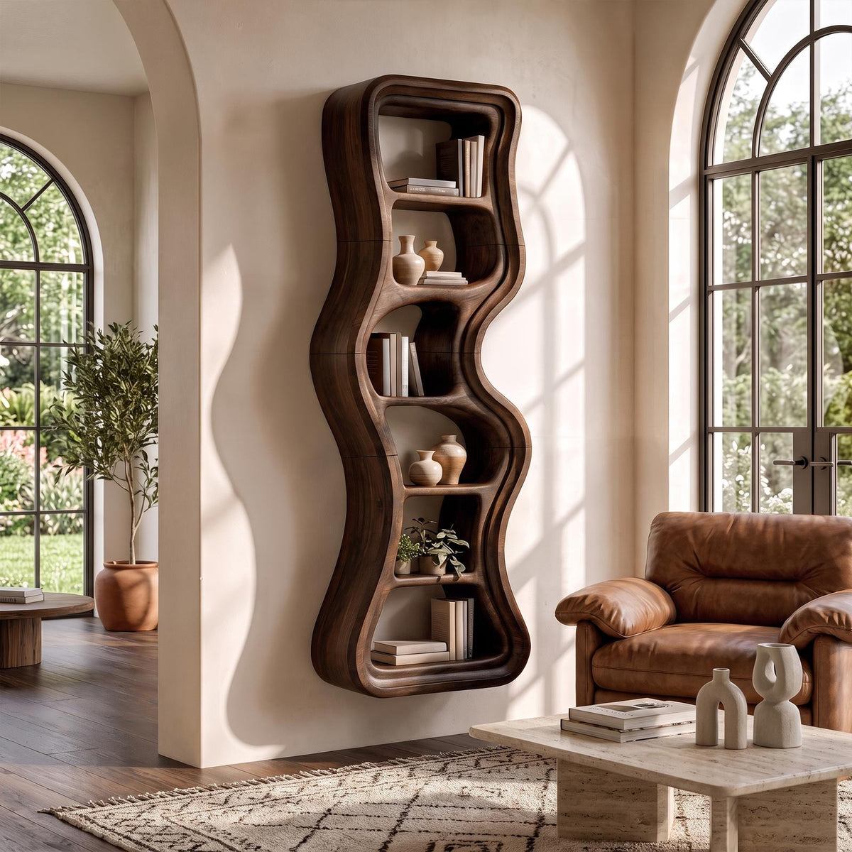 Modern Bookshelf Handcrafted Sculptural Design For Living Room