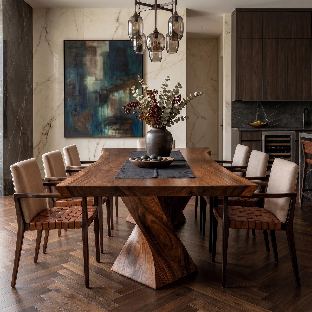 Spry Interior Sculptural X Base Dining Table, Handcrafted Solid Wood Kitchen & Dining Room Table, Architectural Design, SINLKIDT166