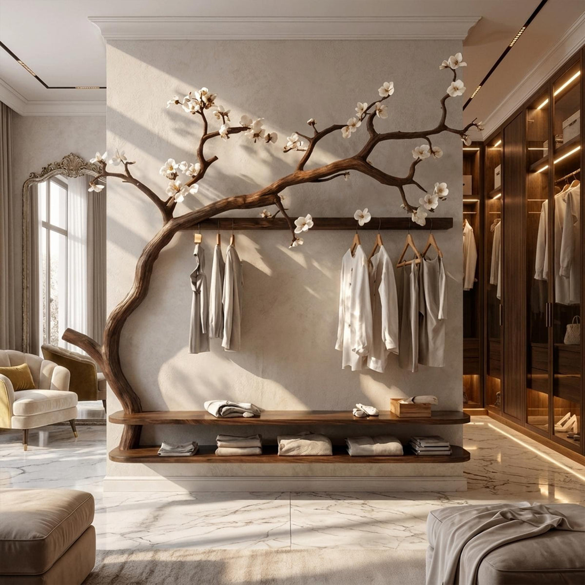 Scandinavian Tree Wardrobe Solid Wood Handcrafted Bedroom Organizer