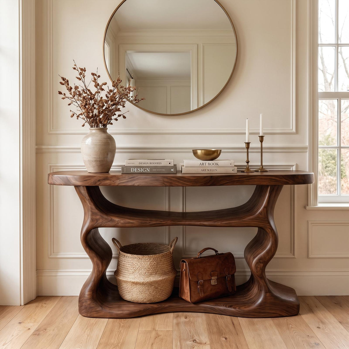 Scandinavian Console Table, Solid Wood Mid-Century Modern Sofa Table for Living Room & Entryway