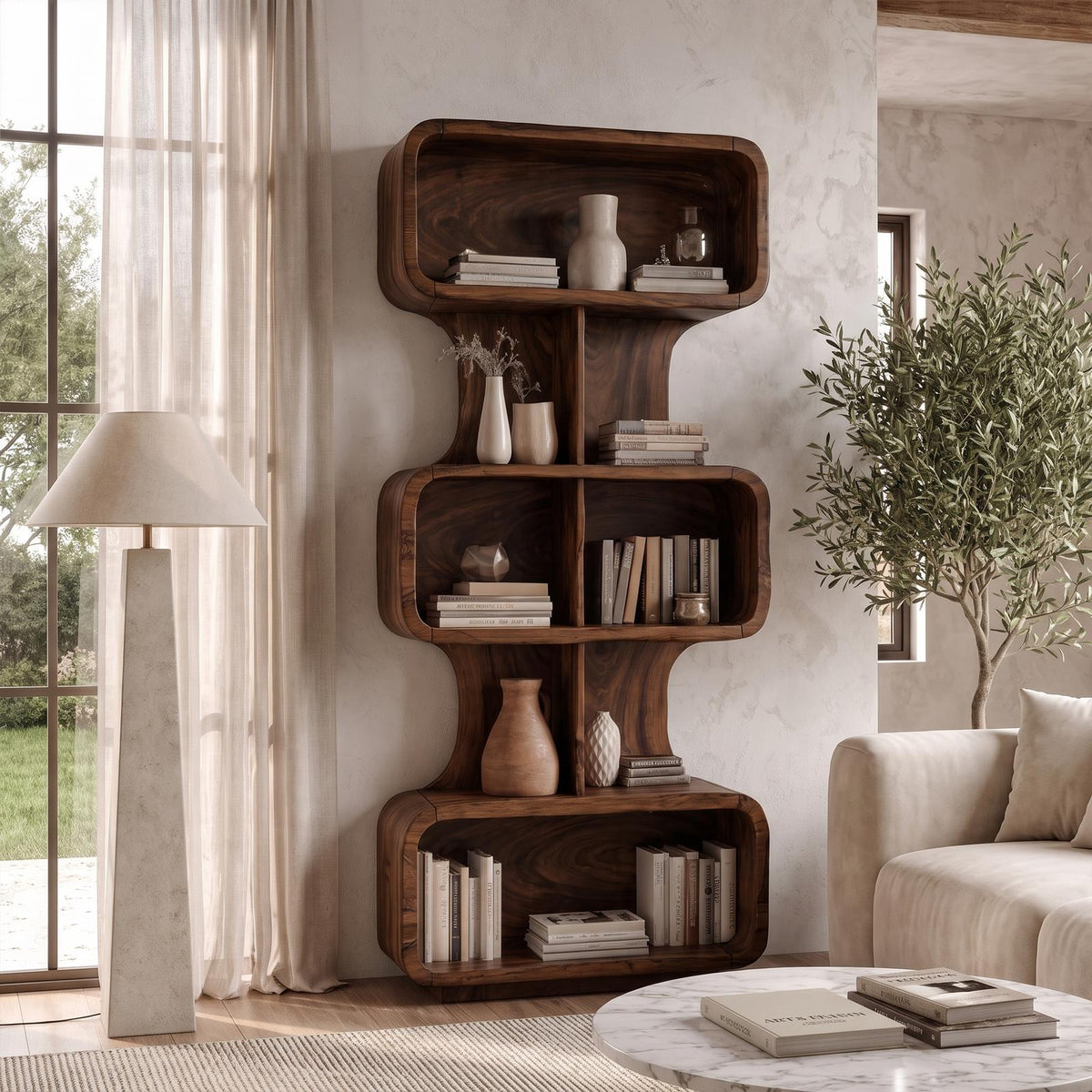 Mid Century Bookshelf Handcrafted Solid Wood Design For Home Office