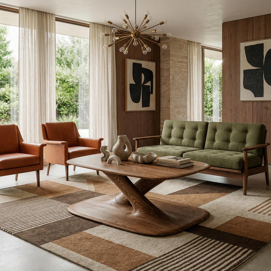 Modern Curved Coffee Table, Solid Wood Wave Accent Center Table for Cozy Living Room and Lounge