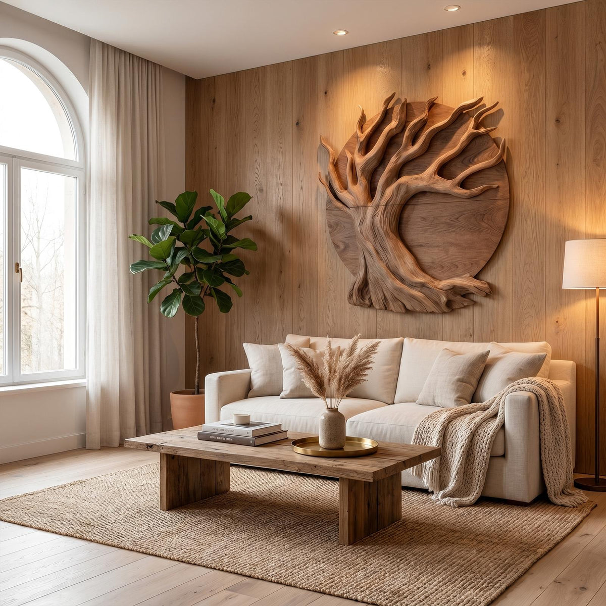 Sculptural Tree Wall Decor, Organic Circular Design Handcrafted Wooden Wall Art Accent