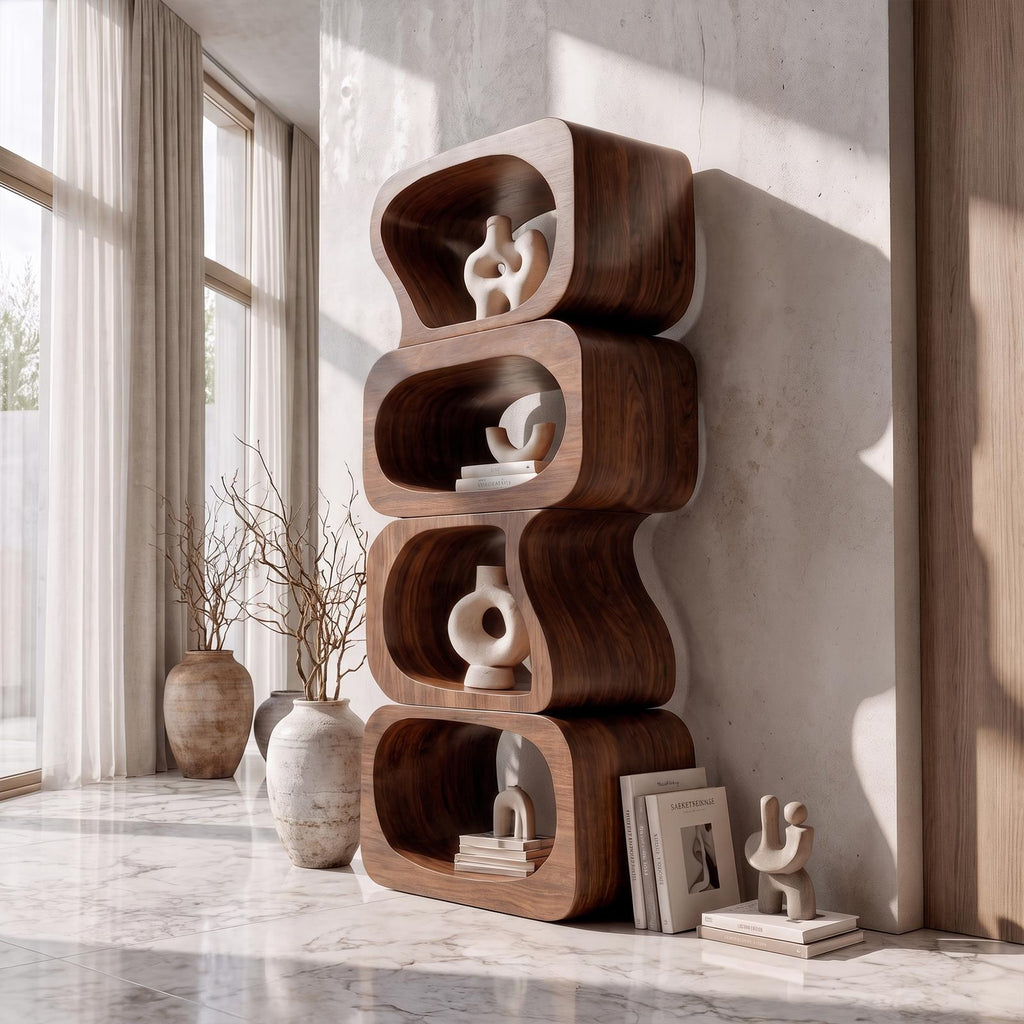 Statement Bookshelf Handcrafted Sculptural Cube Design For Living Room