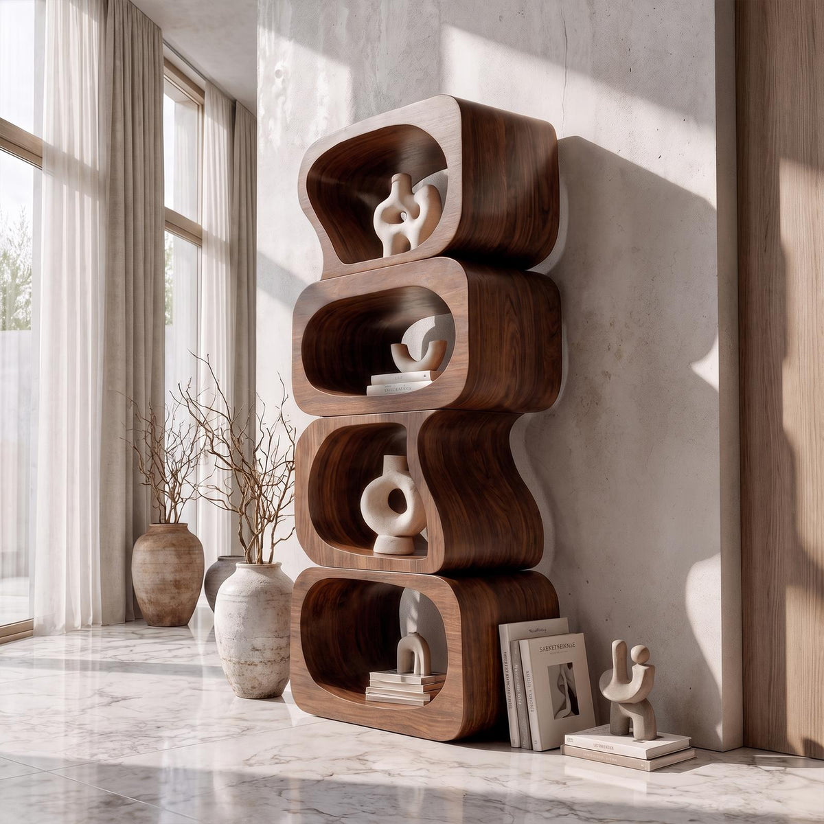 Statement Bookshelf Handcrafted Sculptural Cube Design For Living Room