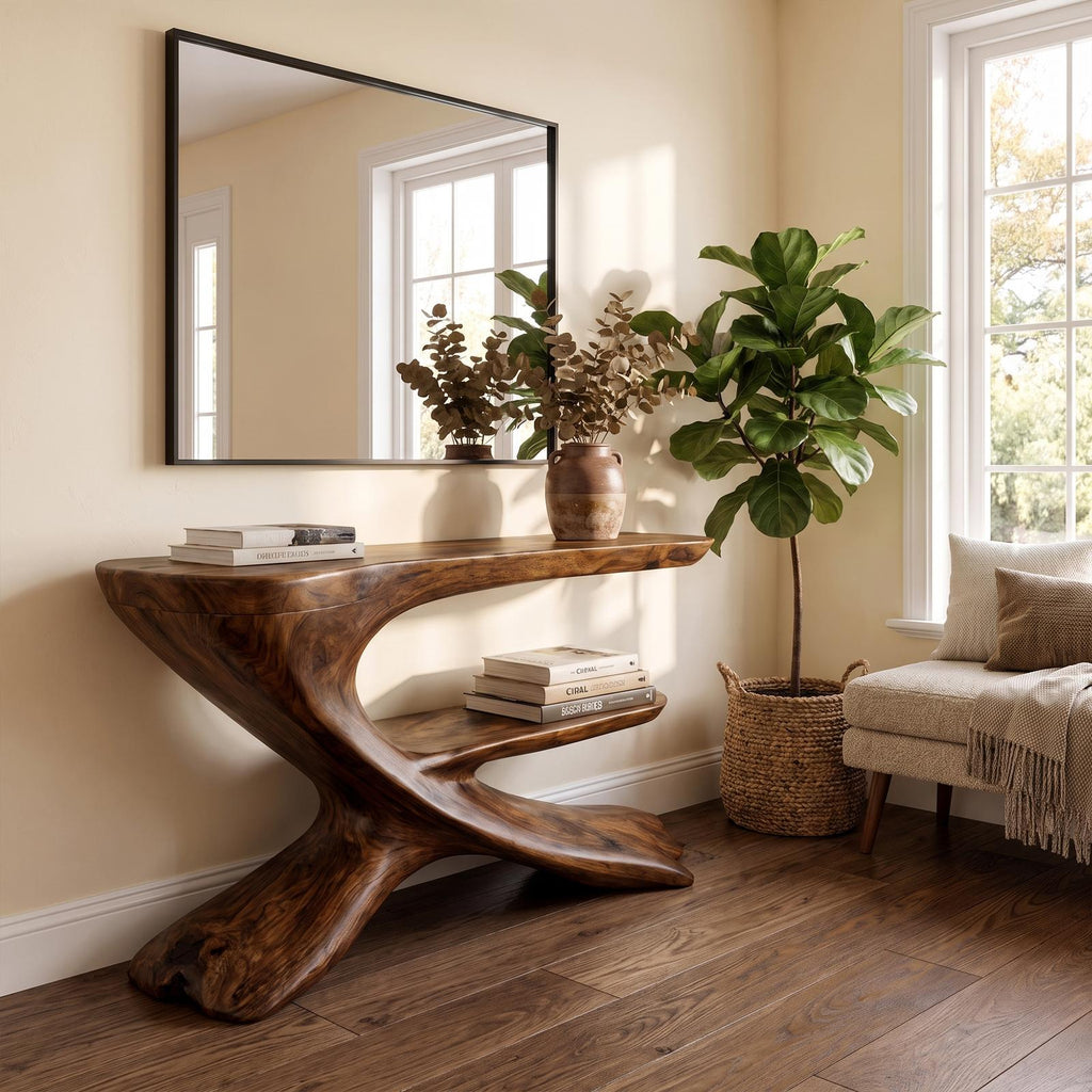 Organic Console Table, Natural Solid Wood Entryway Sofa Table for Living Room & Foyer
