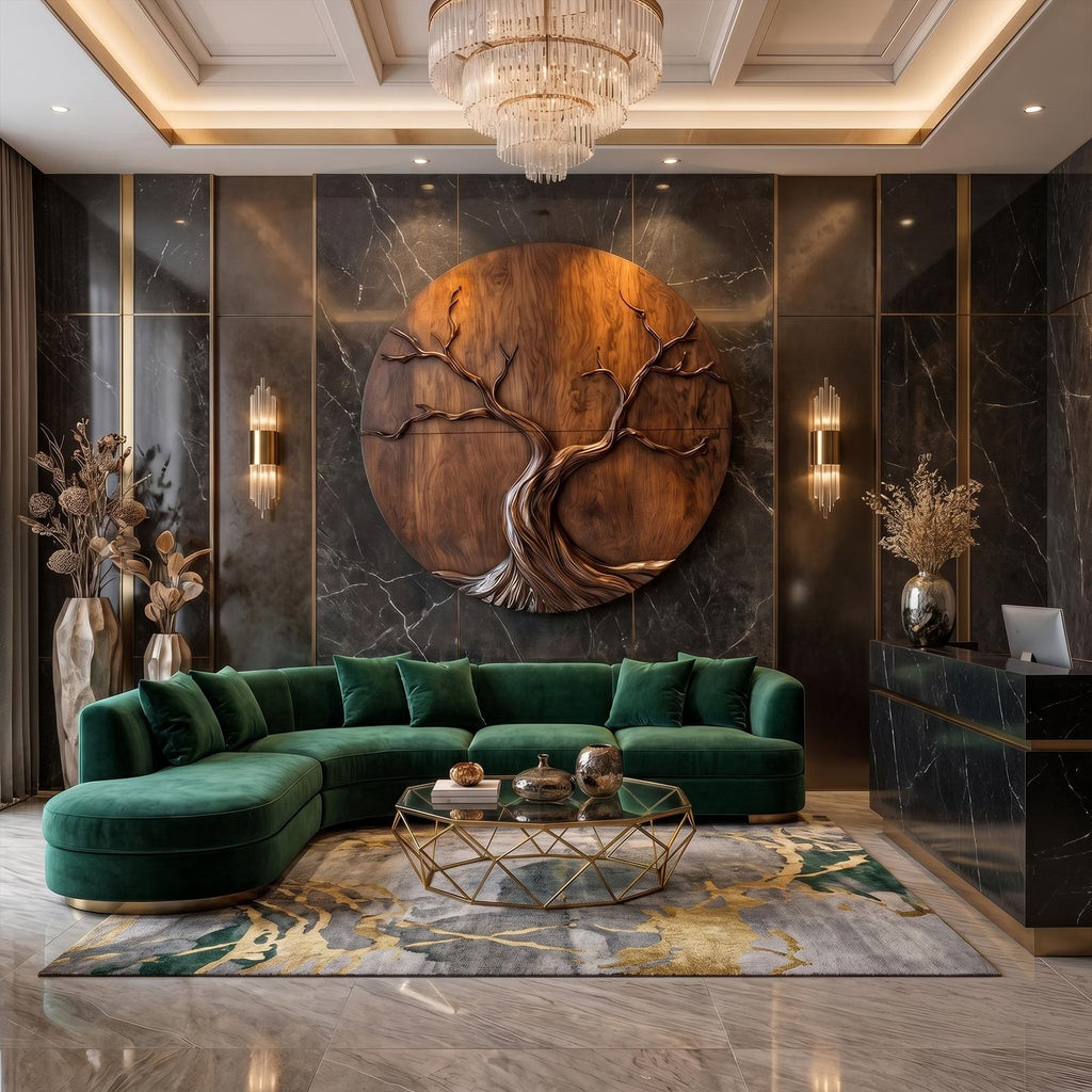 Round Tree Wall Decor, Circular Sculptural Wood Wall Art & Nature-Inspired Panel for Living Room