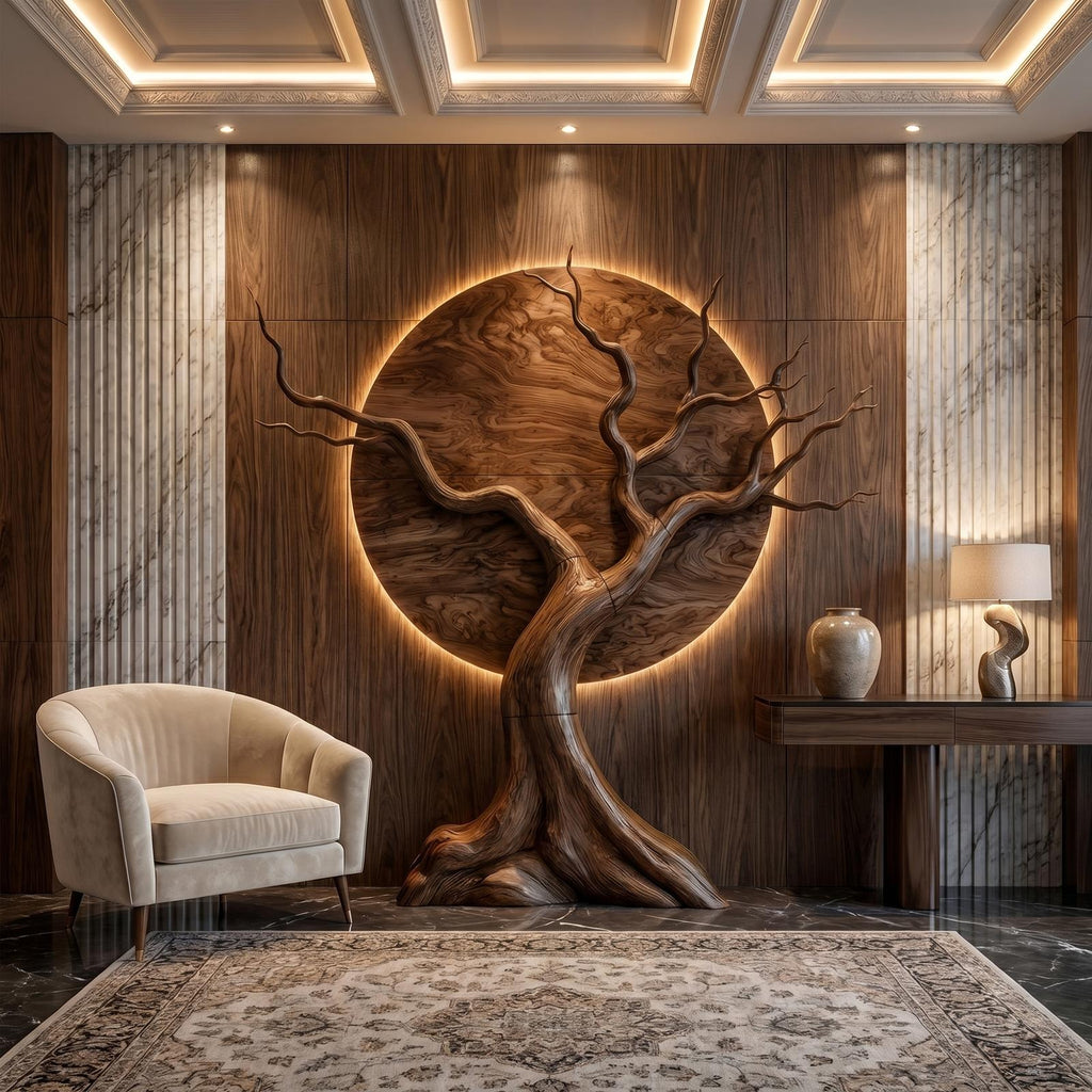 Organic Modern Tree Wall Art, 3D Sculptural Wooden Branch Statement Decor for Living Room