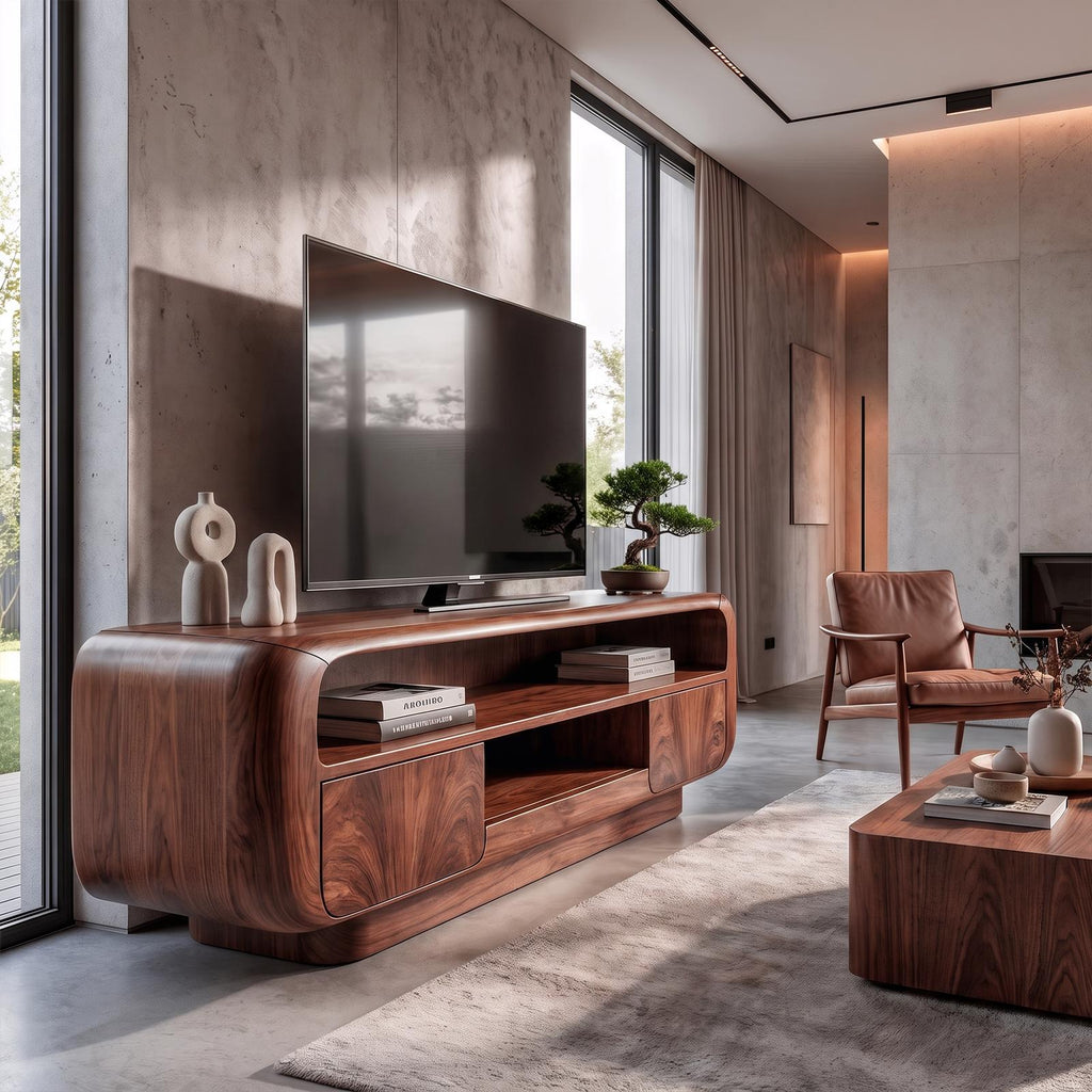 Rustic TV Stand With Handcrafted Organic Design For Living Room And Lounge