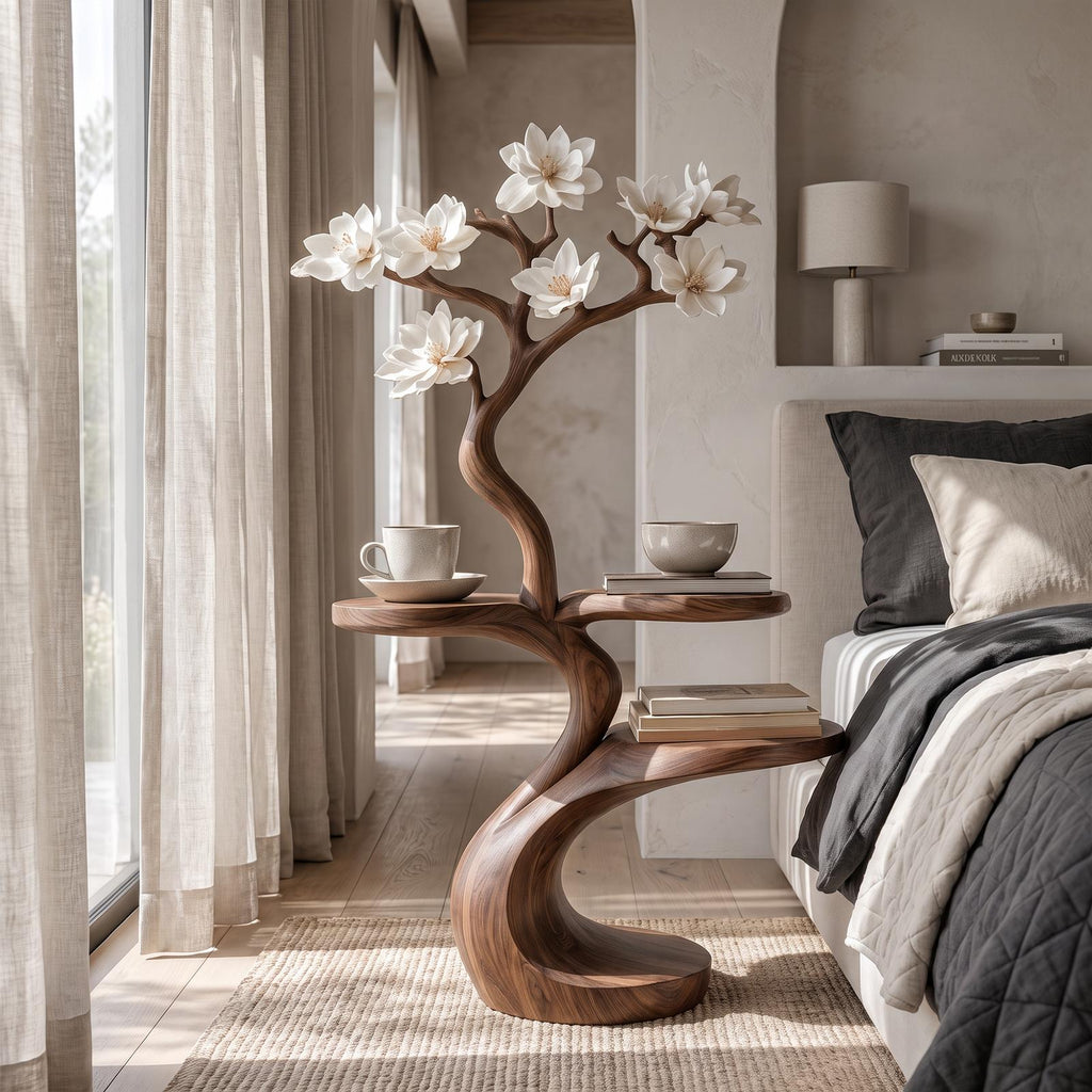 Rustic Tree Shape Bedside Table Modern Bedroom