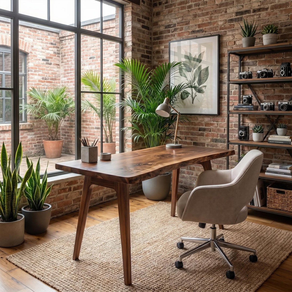 Rustic Solid Wood Desk, Handcrafted Computer Writing Table for Home Office & Study Room