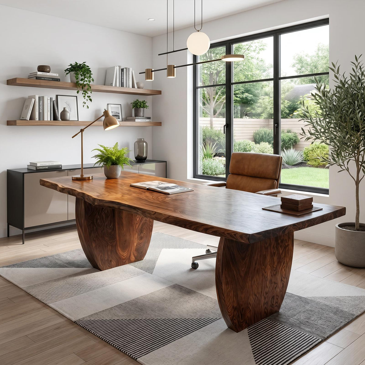 Organic Wooden Executive Desk, Large Handcrafted Writing Table for Home Office Study Room