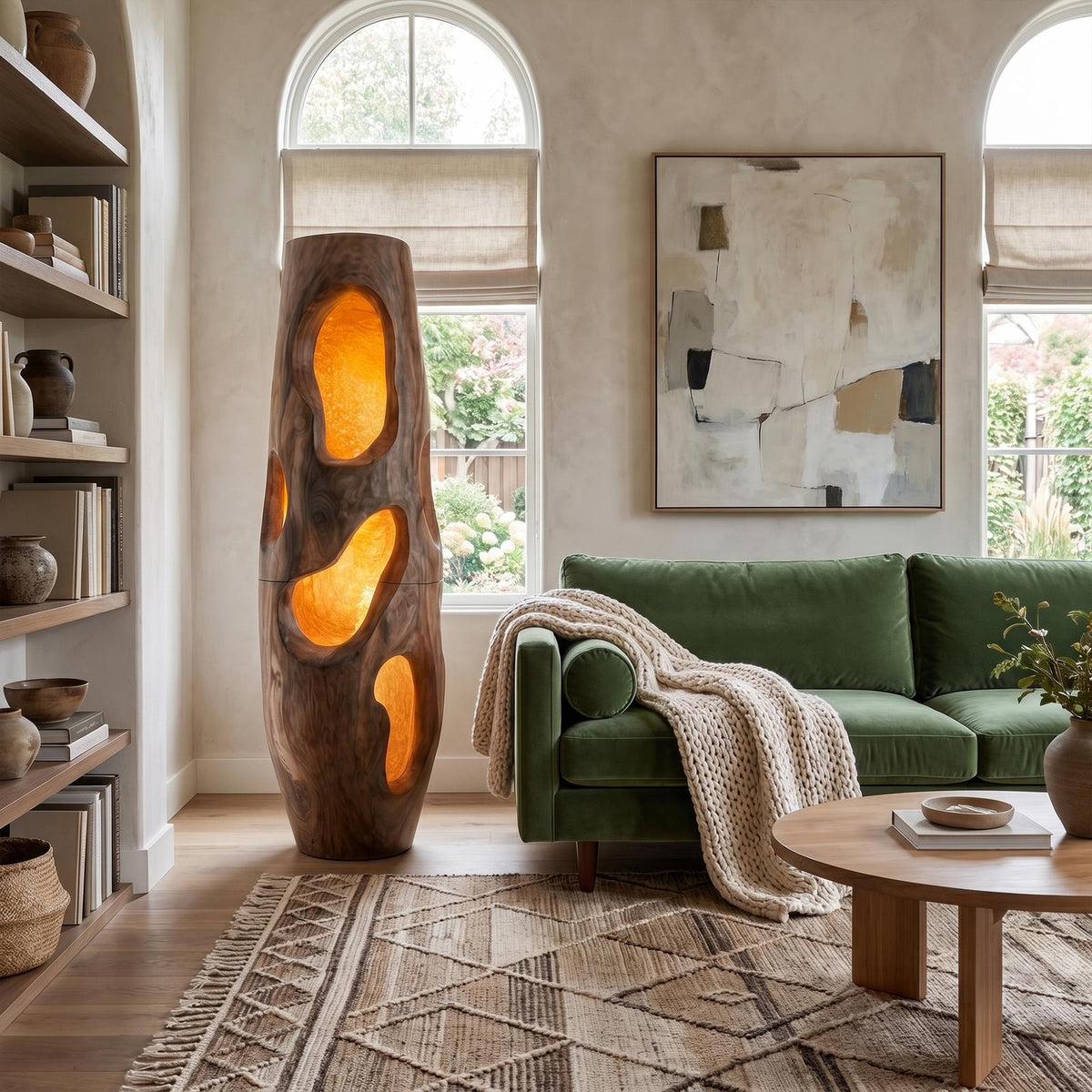 Sculptural Floor Lamp, Natural Driftwood Form Tall Standing Light for Living Room & Bedroom