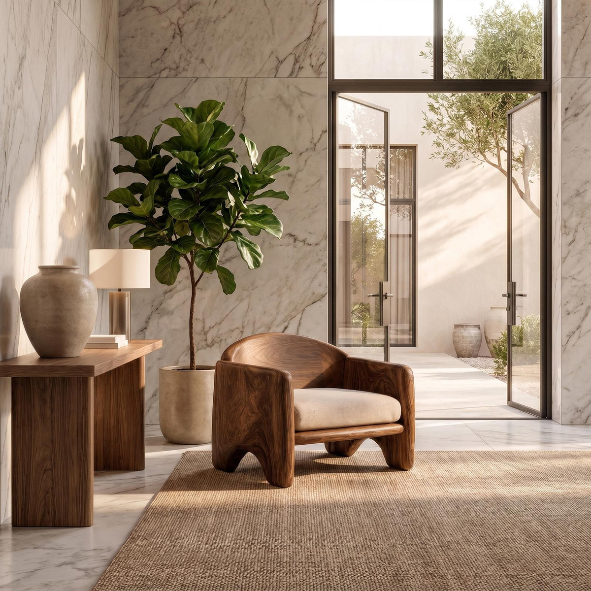 Rustic Armchair Sculptural Solid Wood Design For Living Room SINLKIAC030