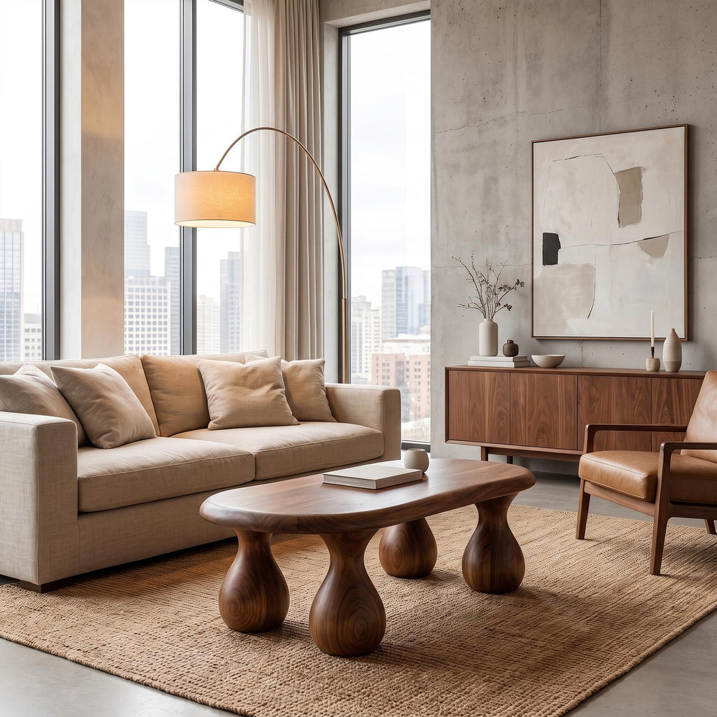 Rustic Coffee Table With Handcrafted Sculptural Wood Design For Living Room