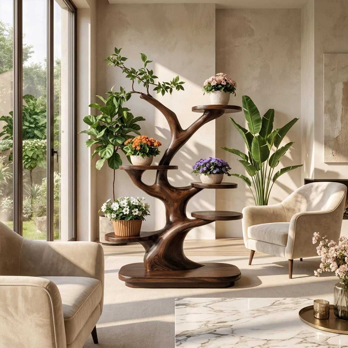 Midcentury Wooden Tree Plant Stand Home Interior SINLKITT108