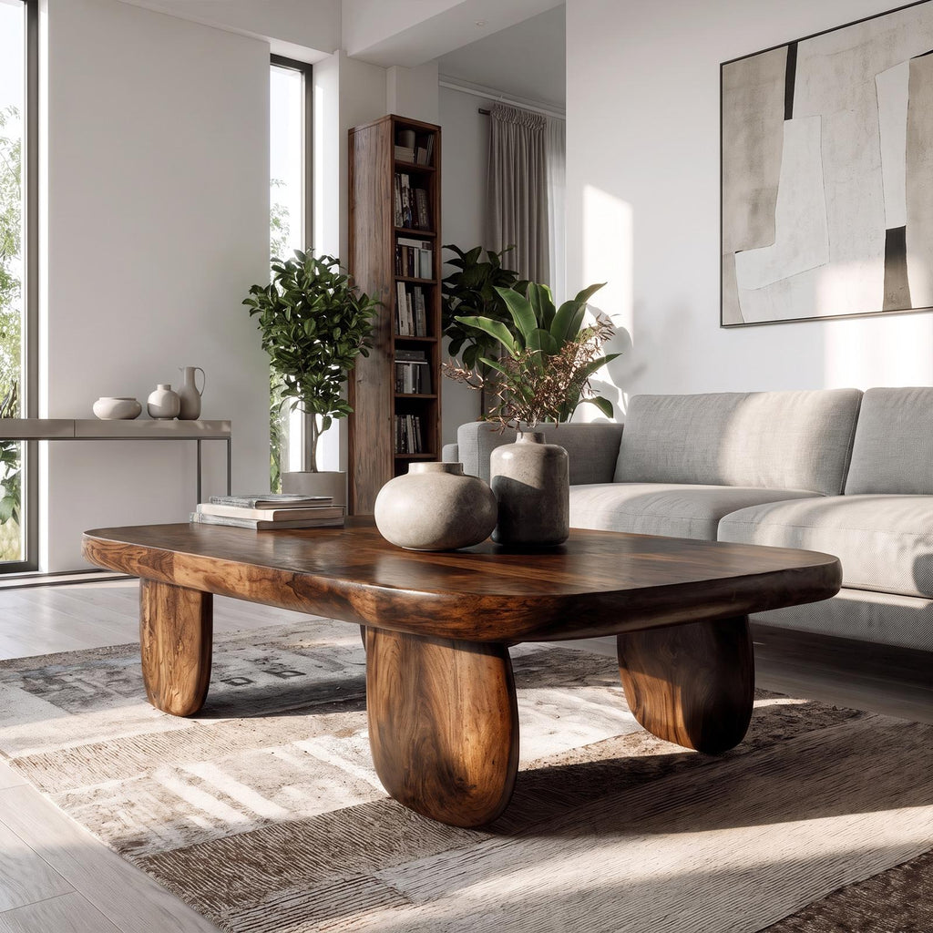 Minimal Coffee Table With Organic Pedestal Base For Living Room