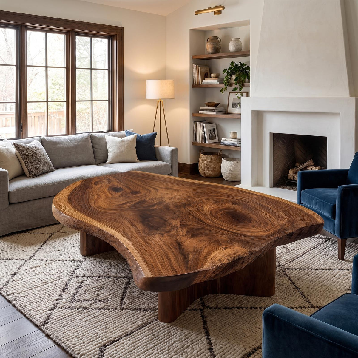 Spry Interior Rustic Live Edge Coffee Table, Solid Wood Natural Slab Center Table, Handcrafted Living Room Accent Table, SINLKICF343