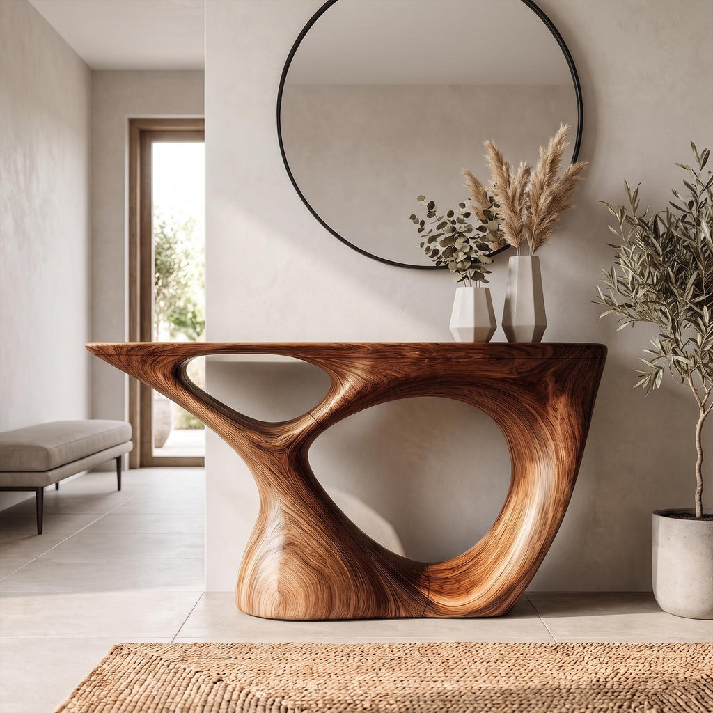 Sculptural Console Table With Curved Base For Entryway