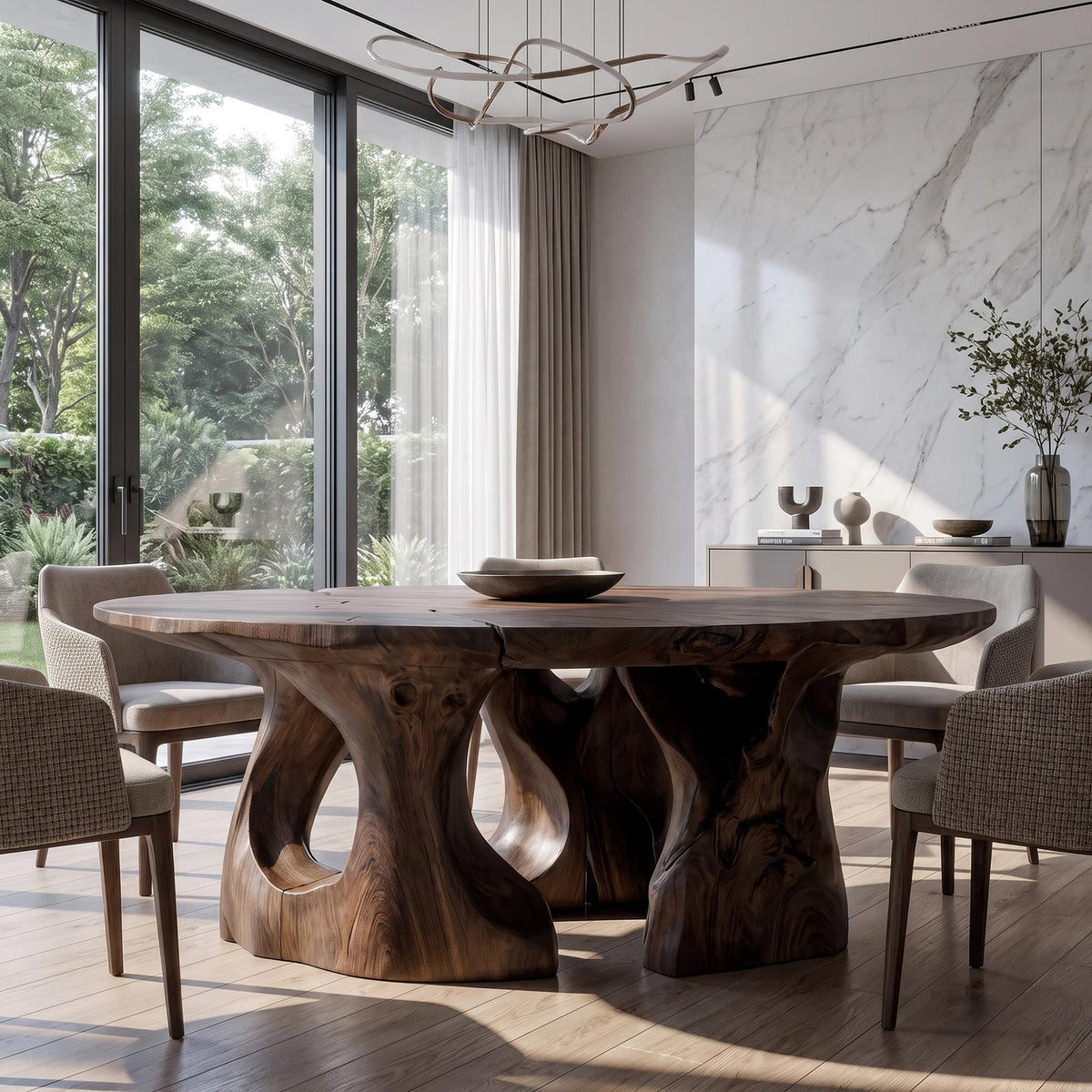 Contemporary Round Dining Table With Abstract Cutout Design For Dining Room And Kitchen SINLKIDN224