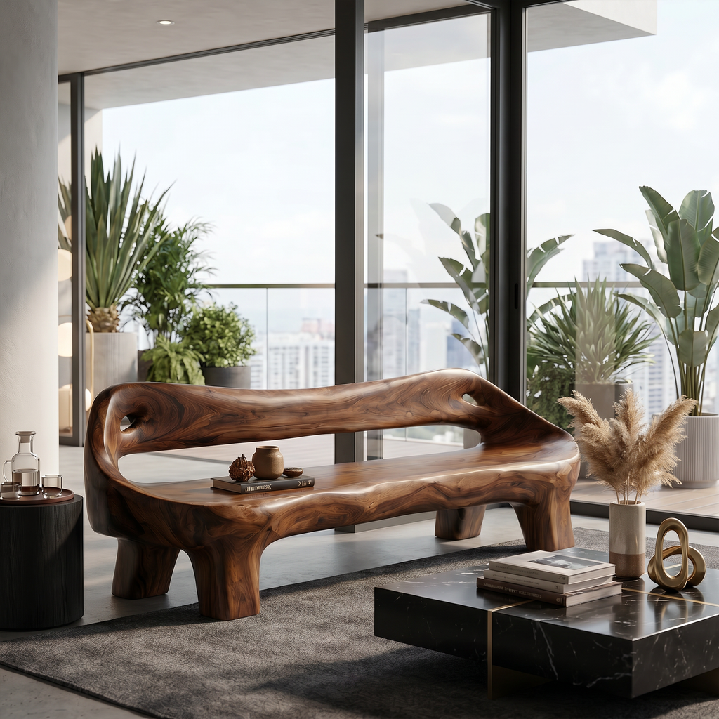 Organic Sculptural Sofa Frame, Curved Solid Wood Couch Frame & Daybed for Living Room