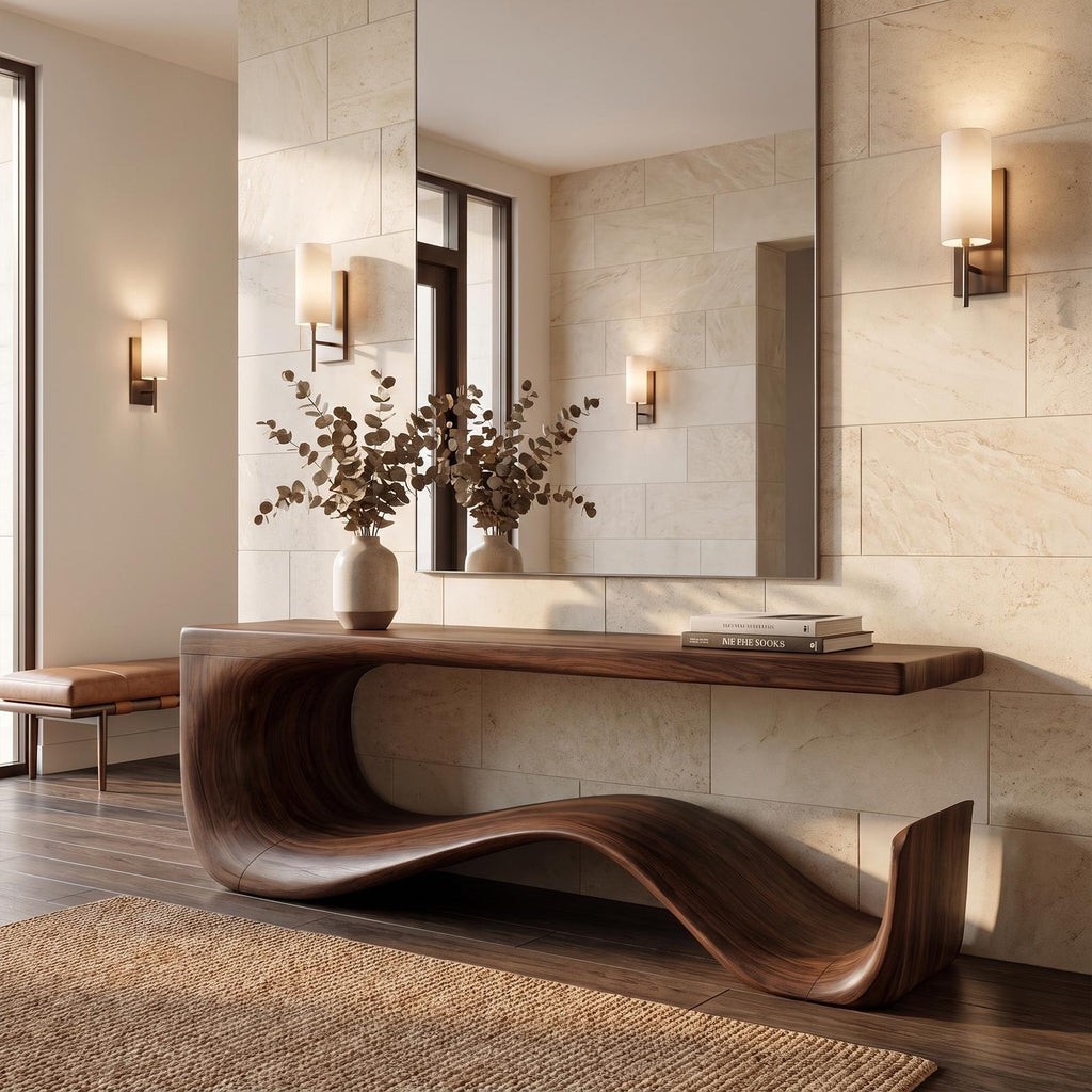 Rustic Console Table With Handcrafted Curved Wood Design For Entryway
