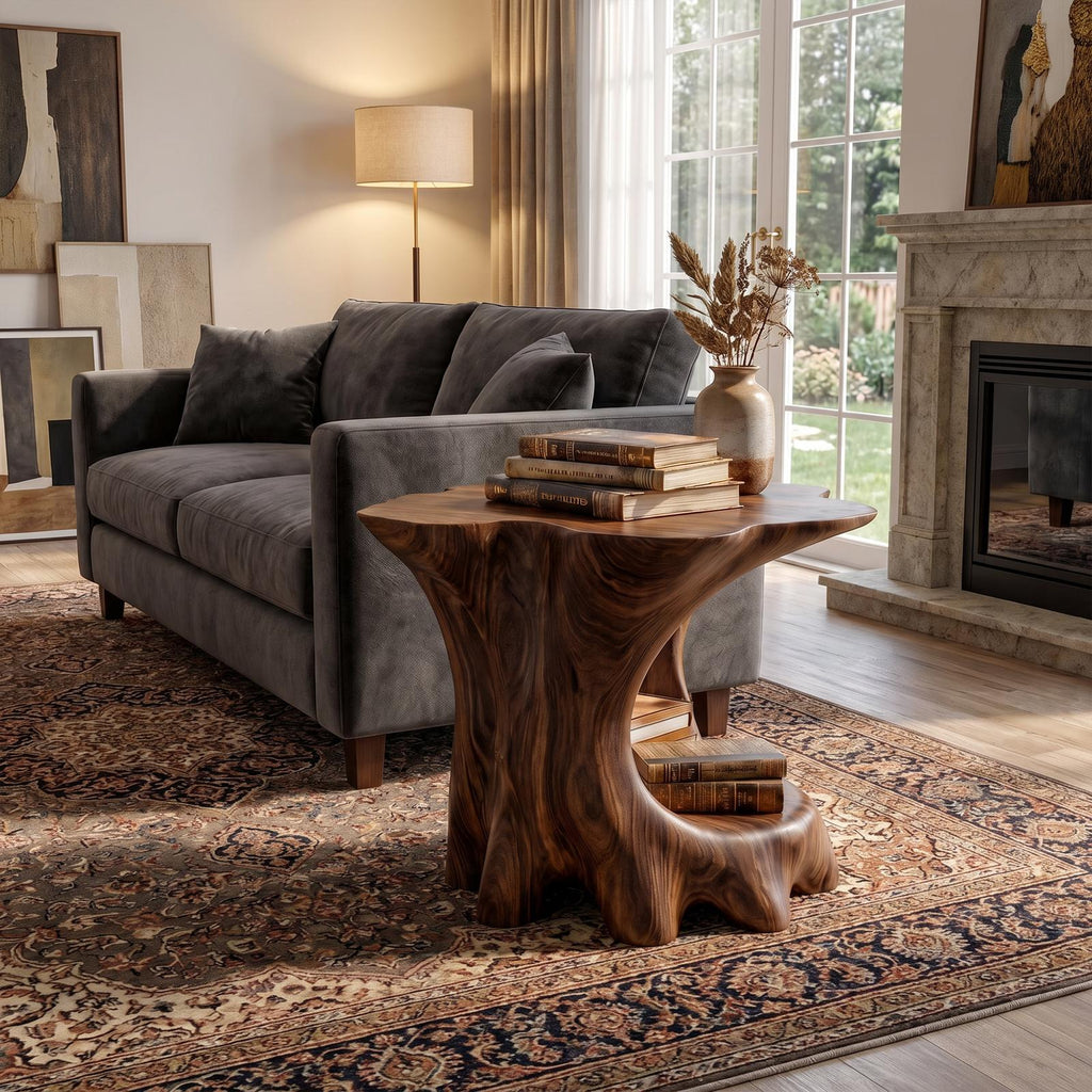 Rustic Bedside Table with Solid Wood Base and Open Storage, Handcrafted Modern End Table & Nightstand for Bedroom