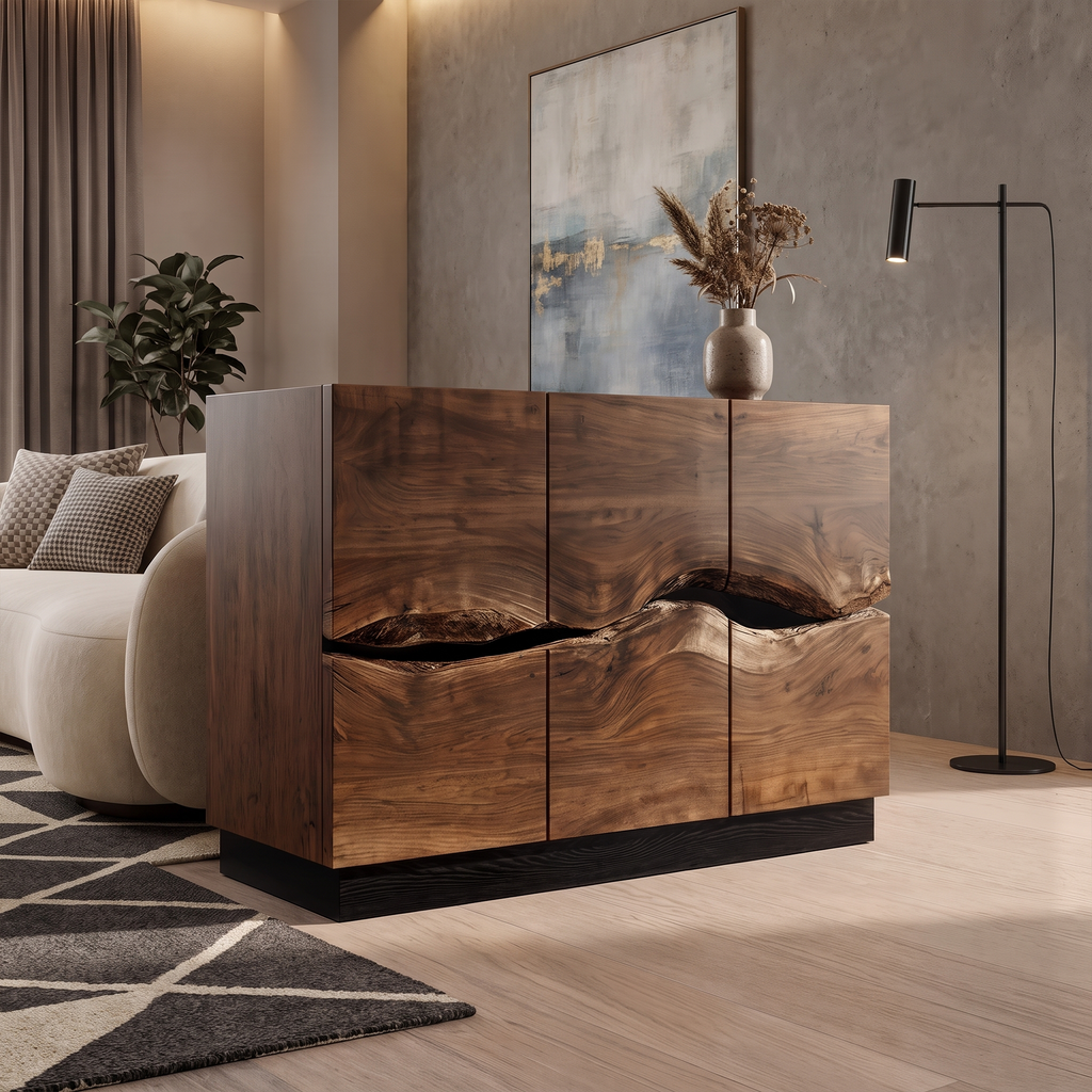 Modern Storage Cabinet With Artistic Carved Wood Doors For Entryway