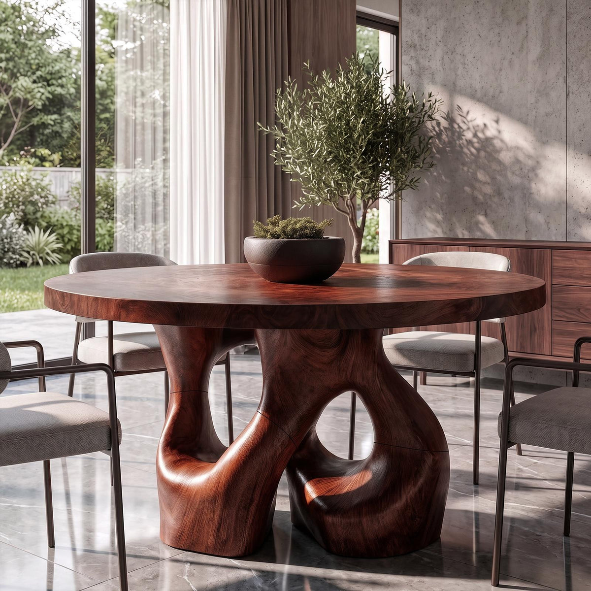 Organic Round Dining Table With Interwoven Branch Design For Dining Room And Kitchen SINLKIDN226