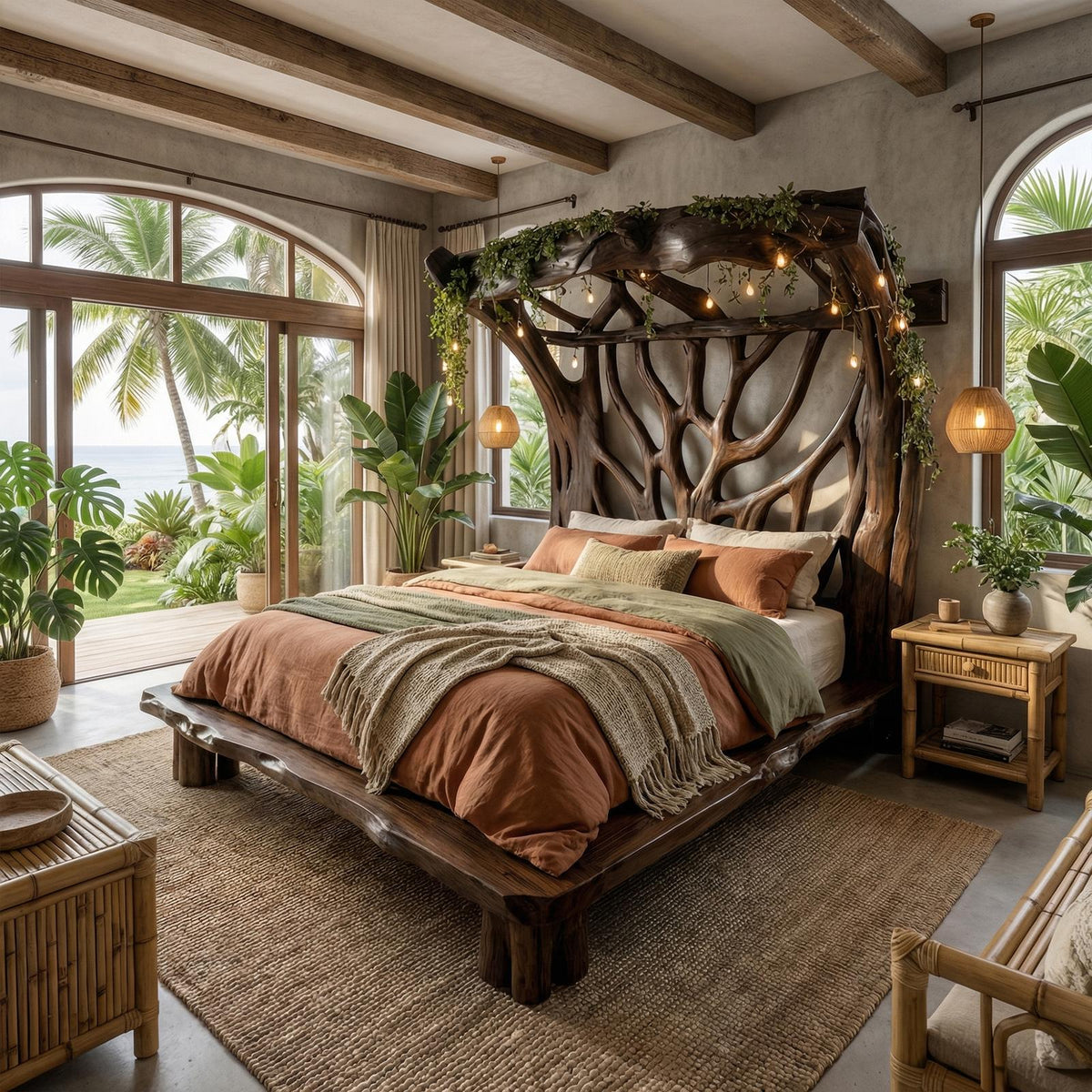 Rustic Tree Bed Modern Bedroom SINLKIWB046