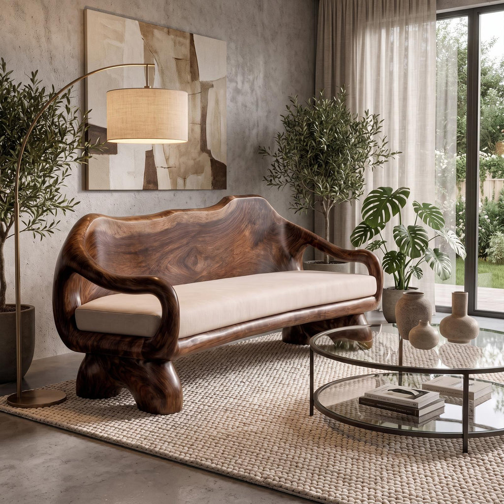 Sculptural Carved Sofa Frame Solid Wood Artistic Hand Carved Design Living Room And Lounge SINLKISF014