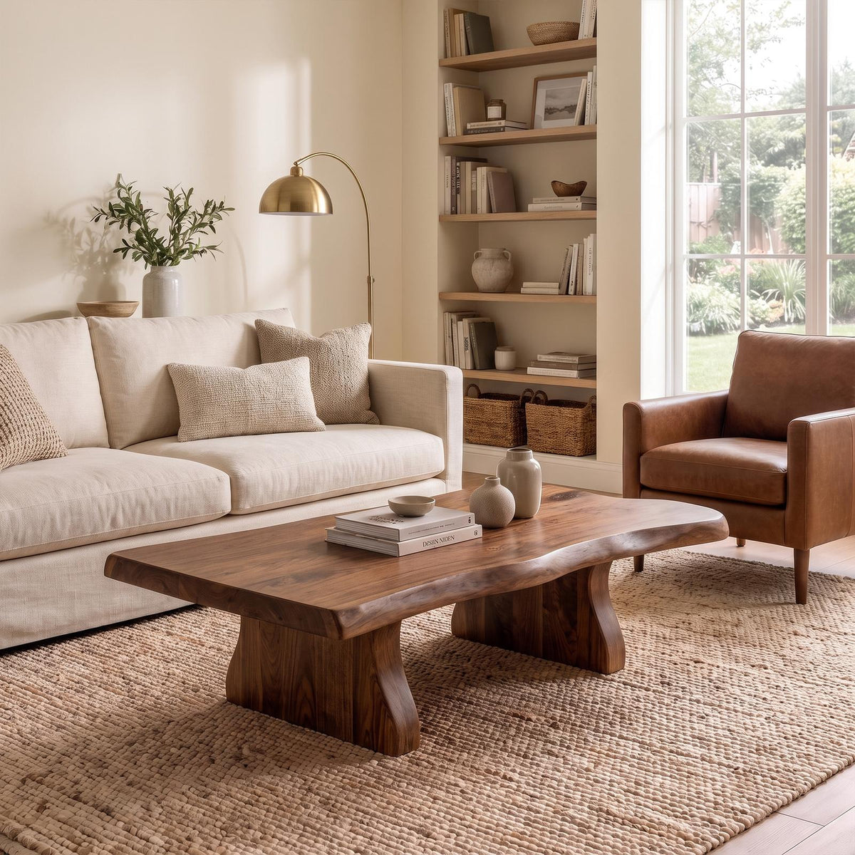 Spry Interior Sculptural Curved Coffee Table, Solid Wood Minimal Flow Center Table, Modern Living Room Accent Furniture, SINLKICF342