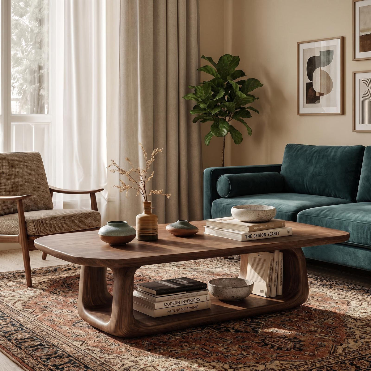 Organic Coffee Table With Sculptural Rounded Base For Living Room SINLKICF414