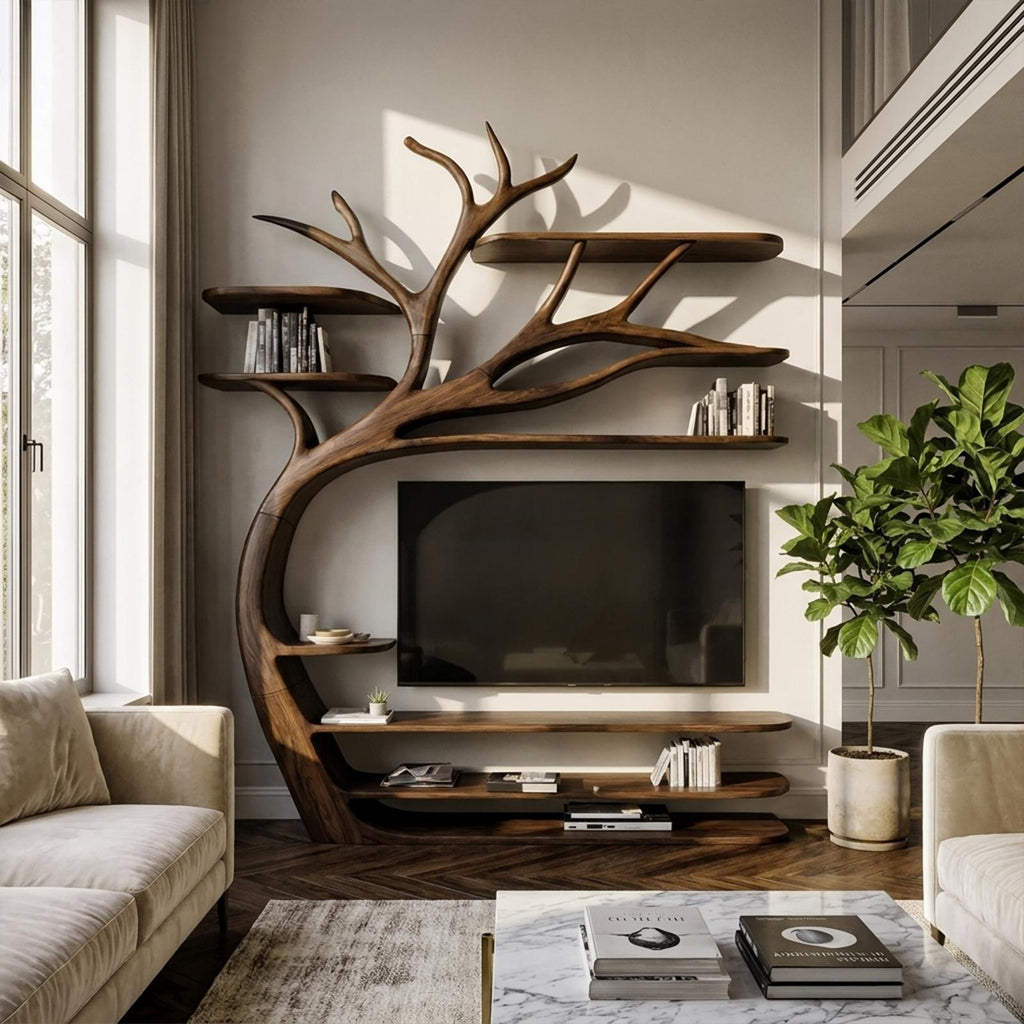 Rustic Artistic Tree TV Stand Bedroom Or Living Room Decor