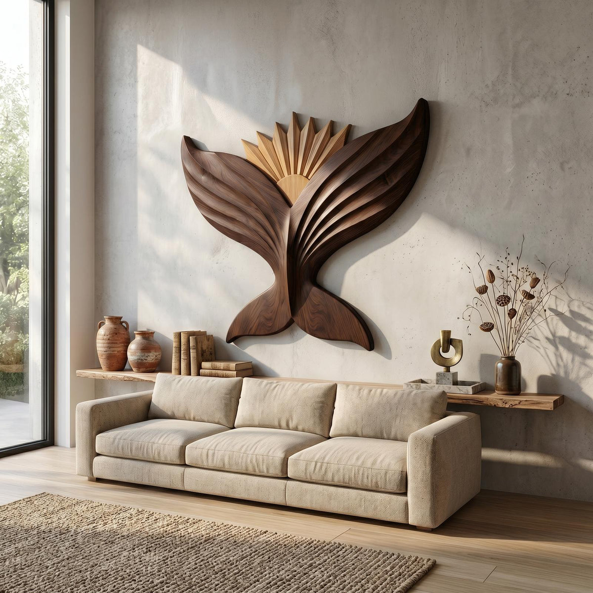 Sculptural Eagle Wooden Wall Art, Hand-Carved Flying Bald Eagle Wildlife Decor for Living Room, Entryway