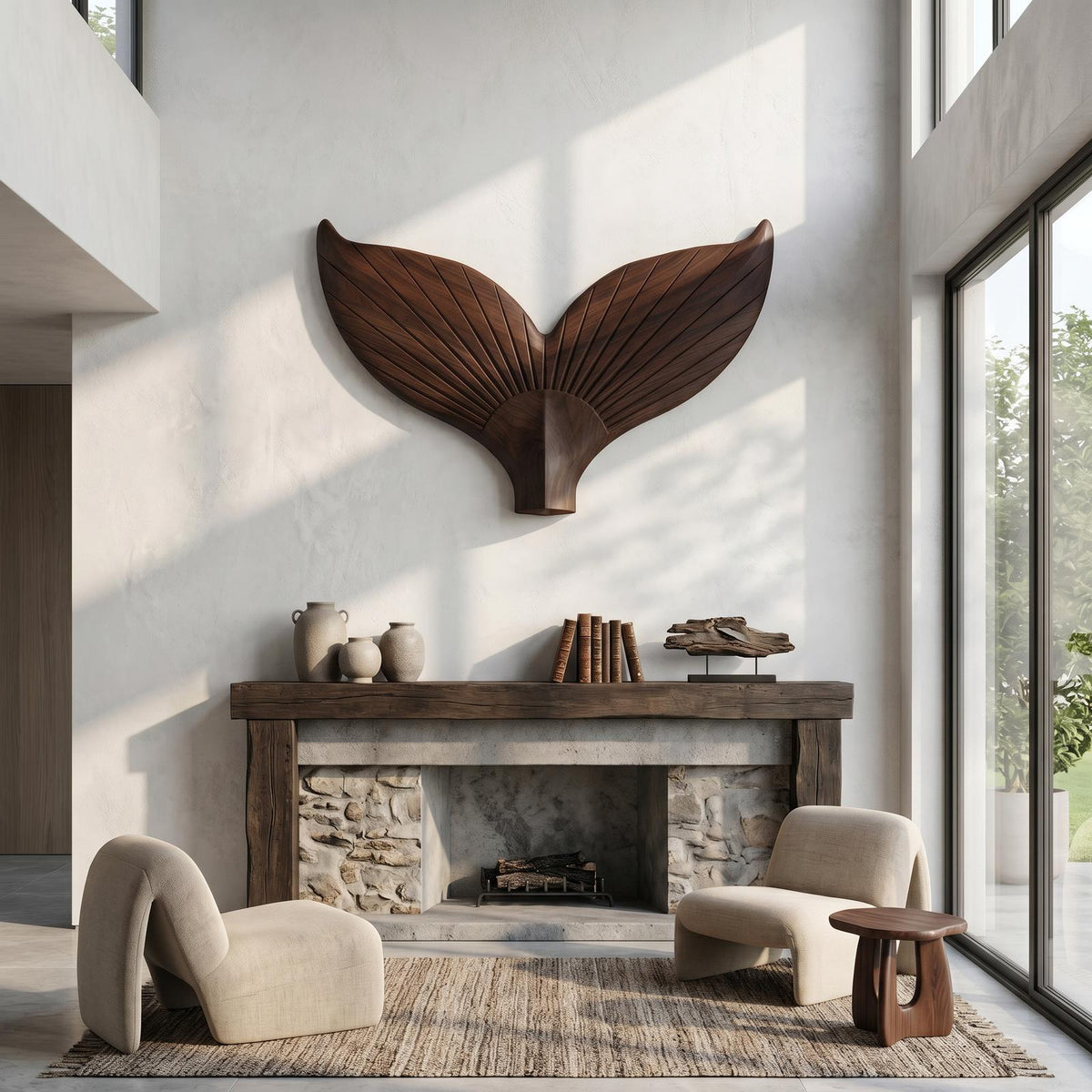 Angel Wings Wooden Wall Sculpture, Hand-Carved Distressed Wood Art Decor for Living Room & Entryway