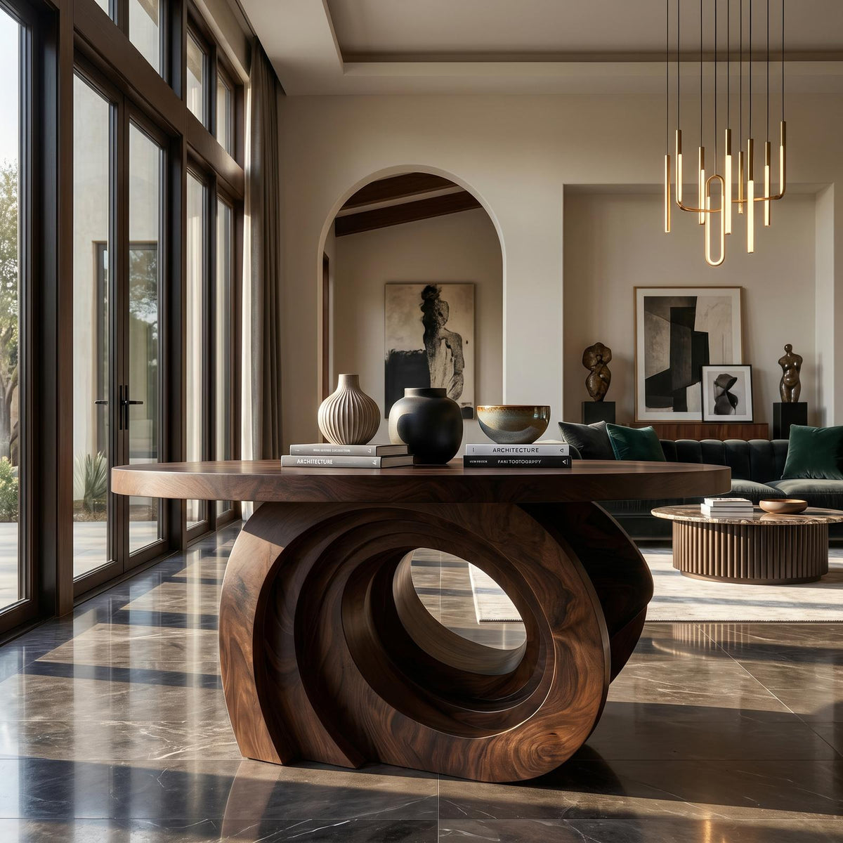 Organic Foyer Table, Solid Wood Pedestal Entryway & Hallway Console Accent Table