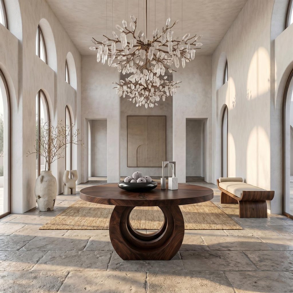 Contemporary Round Foyer Table, Sculptural Open Ring Solid Wood Entryway & Accent Table