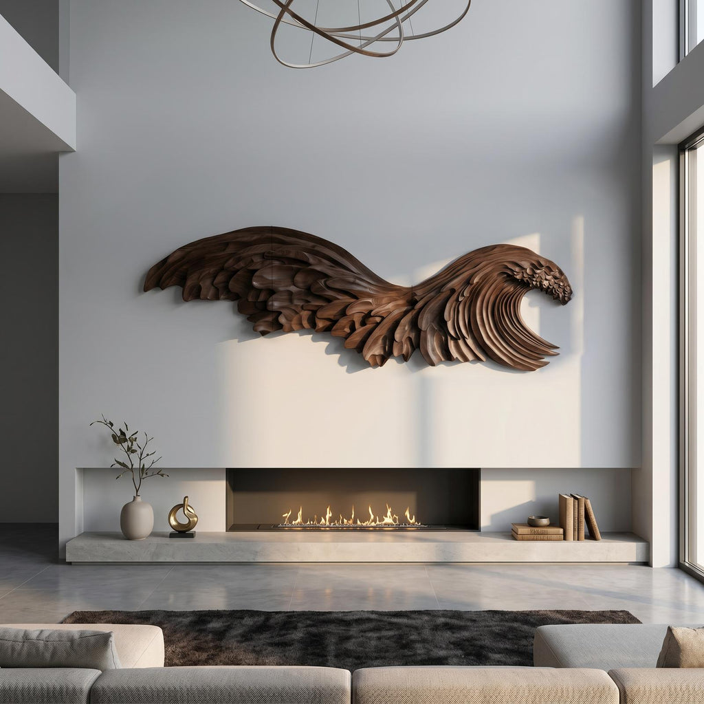 Ocean Wave Wooden Wall Art, Handcrafted Sculptural Carved Wood Hanging Decor for Living Room and Bedroom