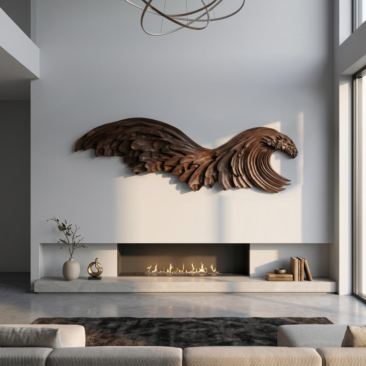 Ocean Wave Wooden Wall Art, Handcrafted Sculptural Carved Wood Hanging Decor for Living Room and Bedroom