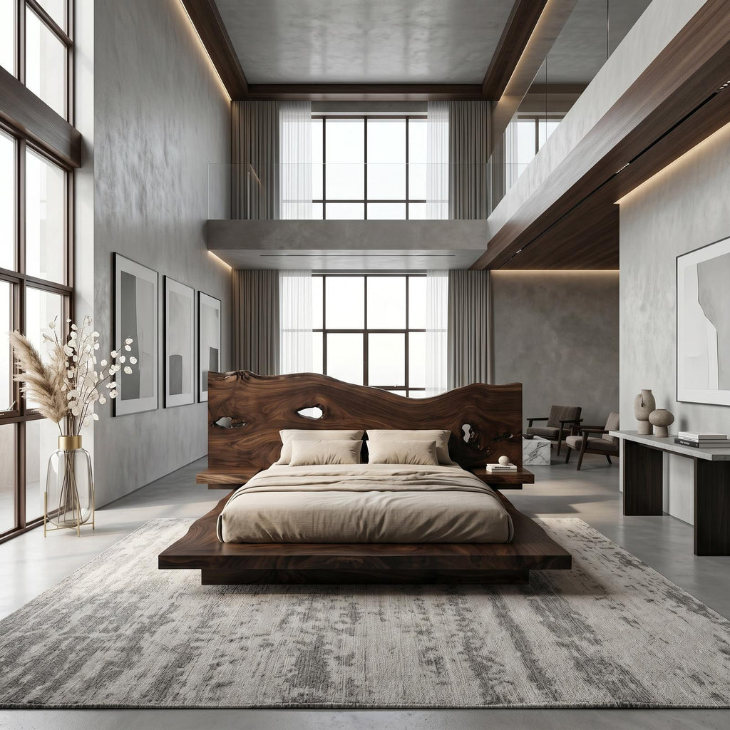 Spry Interior Modern Solid Wood Bed Frame, Handcrafted Floating Platform Bed Frame with Headboard, Bedroom Furniture King Queen Size, SINLSAWB134