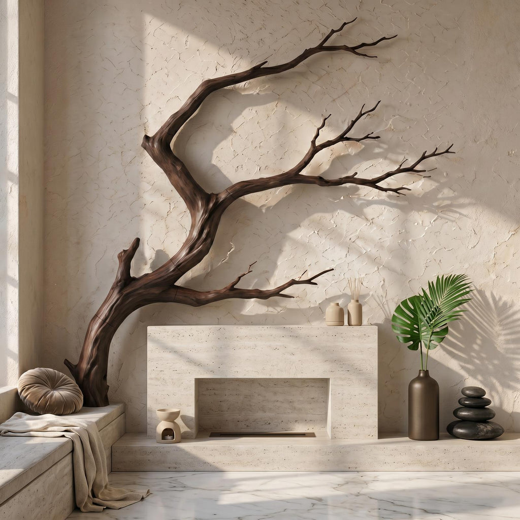 Organic Wood Wall Decor, Sculptural Tree Branch Form Hanging Nature Art for Living Room